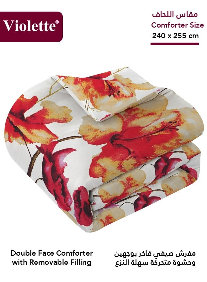 Violette PolyCotton Comforter Set, Fits 200x200 cm Double Size Bed, 7 Pieces (Removable Filling Included), Soft Cooling Breathable, Double Face Comforter, White Red - Image 4